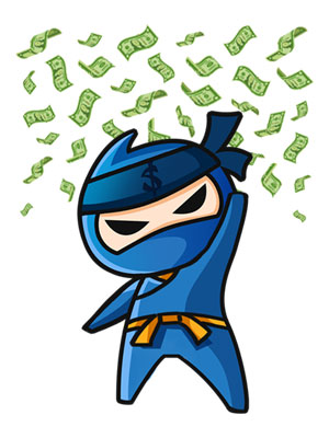 Ninja met vallend geld